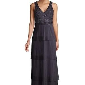 NEW Adrianna Papell Evening Gown Women 12 Beaded Tiered Black Tie Event
